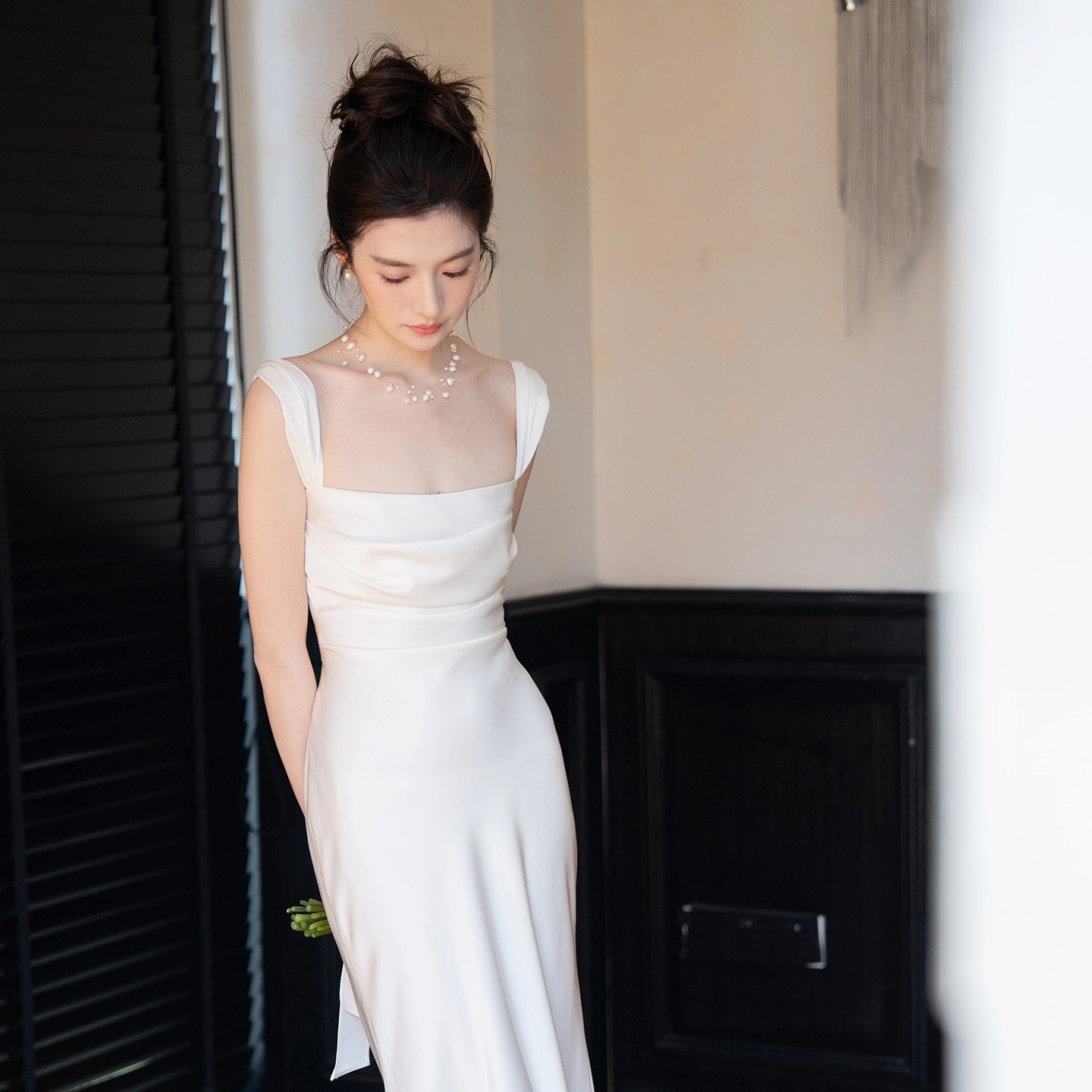 Bridal Engagement White Dress French Suspender Simple Long Dress Slim Fit Accessible Luxury Satin Light Wedding Dress