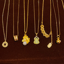 24k真金电镀沙金吊坠项链轻奢高级感小众锁骨链新中式复古项饰女