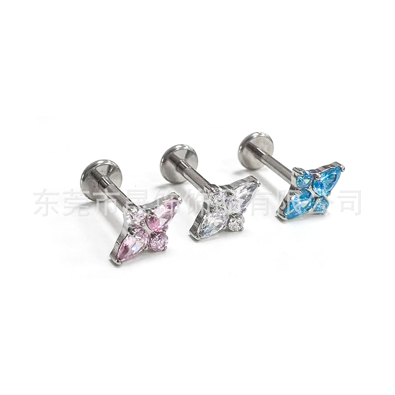 F136钛合金菱形十字花耳钉镶5A锆石耳骨钉G23钛内螺纹穿刺饰品