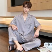 睡衣男夏季冰丝短袖高级感男款高档可外穿家居服套装两件套春秋