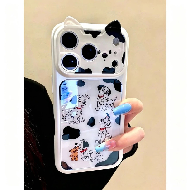 Cute Spotted Dog Cat Ear Phone Case for Apple 18Pro, iPhone 17/16/15/14, Corning 13, 12 Cute Spotted Dog Cat Ear Phone Case for Apple 18Pro, iPhone 17/16/15/14, Corning 13, 12