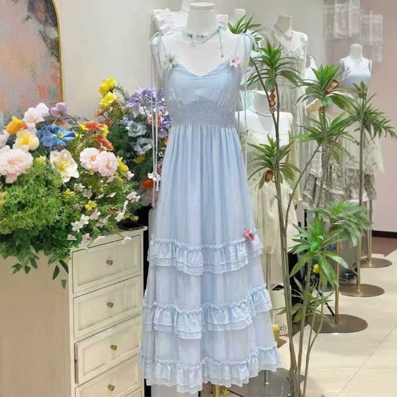 ミラノホリデーリゾートスタイルヘビーカンパンドレスレディースフレンチケーキスカート小花装飾春夏新作|undefined