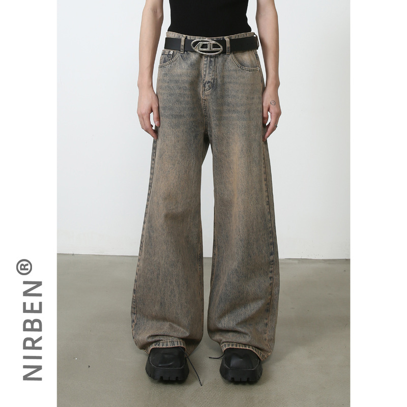 nirben Denim | American retro jeans men's loose fashion brand oversize pants drape wide mop pants