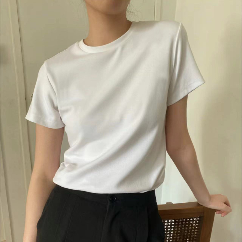 Ro*W Family Pima Cotton Normcore Round Neck Short-Sleeved Women's T-Shirt Cleanfit High Quality Seamless Tailoring Loose White Tee