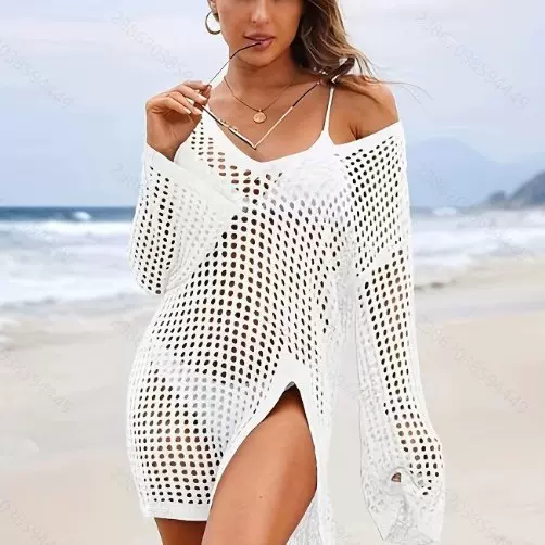 跨境新款欧美亚马逊热卖镂空套头衫沙滩防晒衣比基尼外搭沙滩罩衫