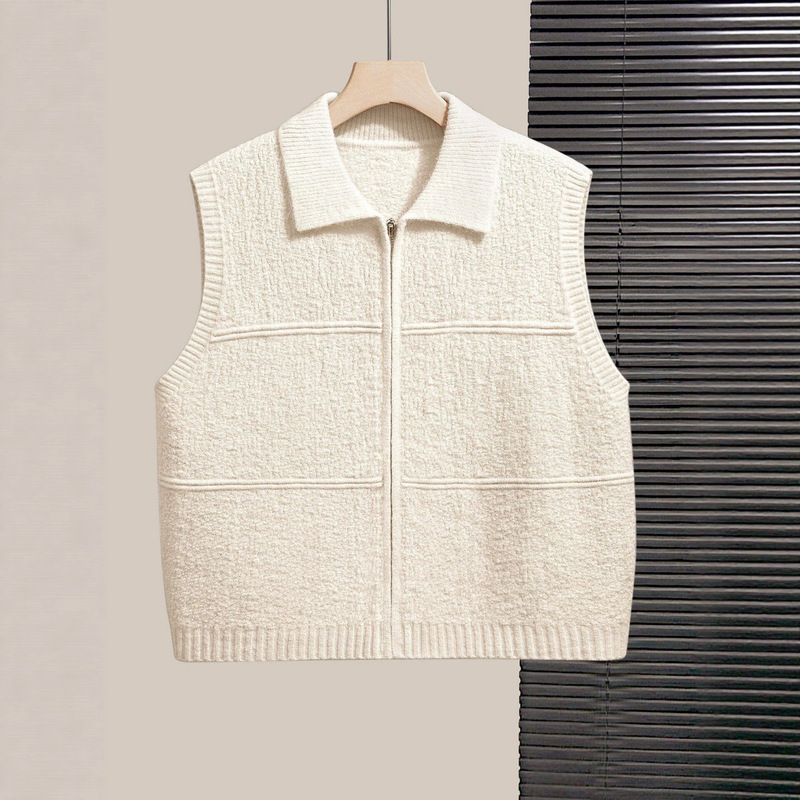 Spring and autumn lapel zipper knit vest cardigan for women, layered 2026 new style sweater, short sleeveless top Spring and autumn lapel zipper knit vest cardigan for women, layered 2026 new style sweater, short sleeveless top