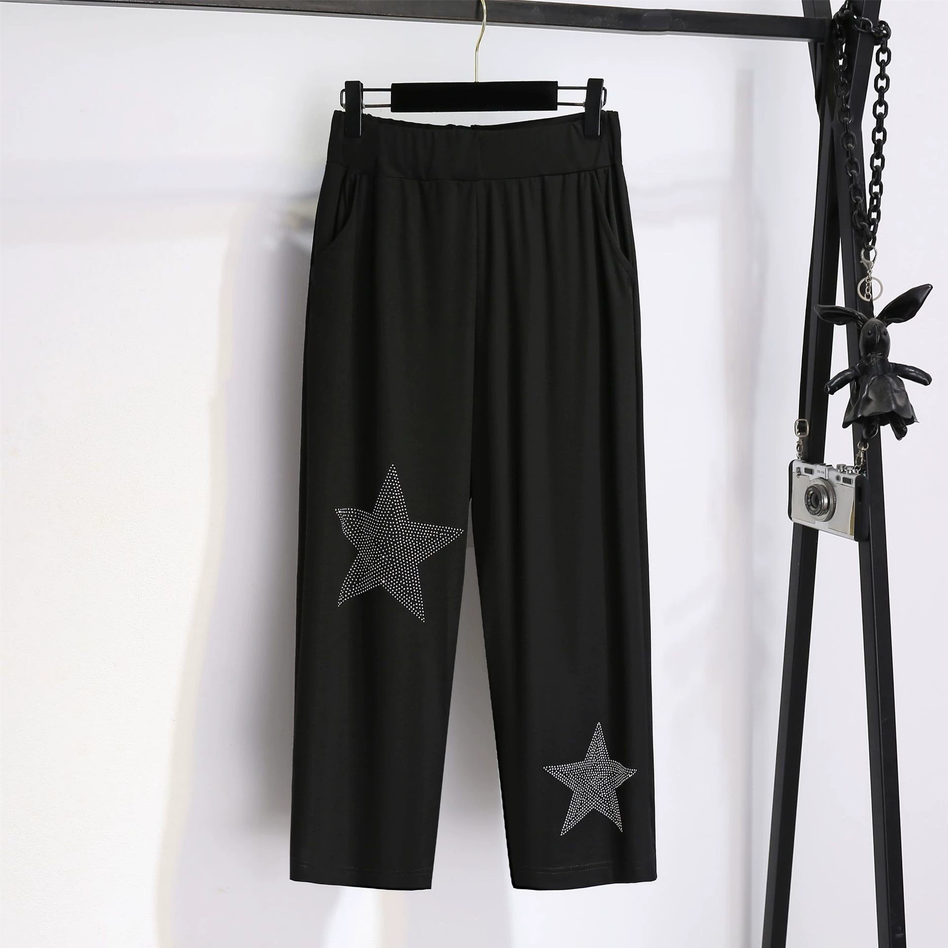 Elastic trousers, plus size, high waist