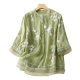 Real shot new vintage shirt Women's Art pick yarn embroidery shirt temperament stitching organza yarn top