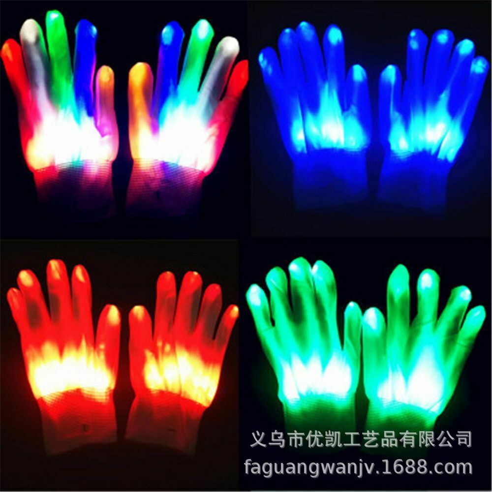 LED colorido luminoso guantes de rendimiento hueso de la mano Guantes luminosos arco iris de Halloween guantes de regalo luminoso de Navidad