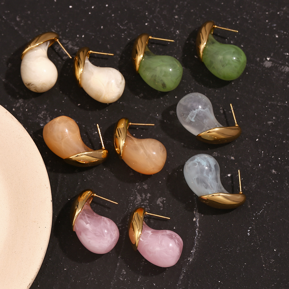 Candy Color Resin Water Drop Stainles Steel Earrings