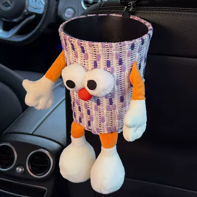 Car Seat Back Decoration Tissue — Car tissue box/set - purple-big-eyed-trash-can-including-hook