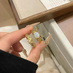 新品極簡月光石可愛螃蟹開口戒指女小眾設計感冷淡風麥穗圓珠指環