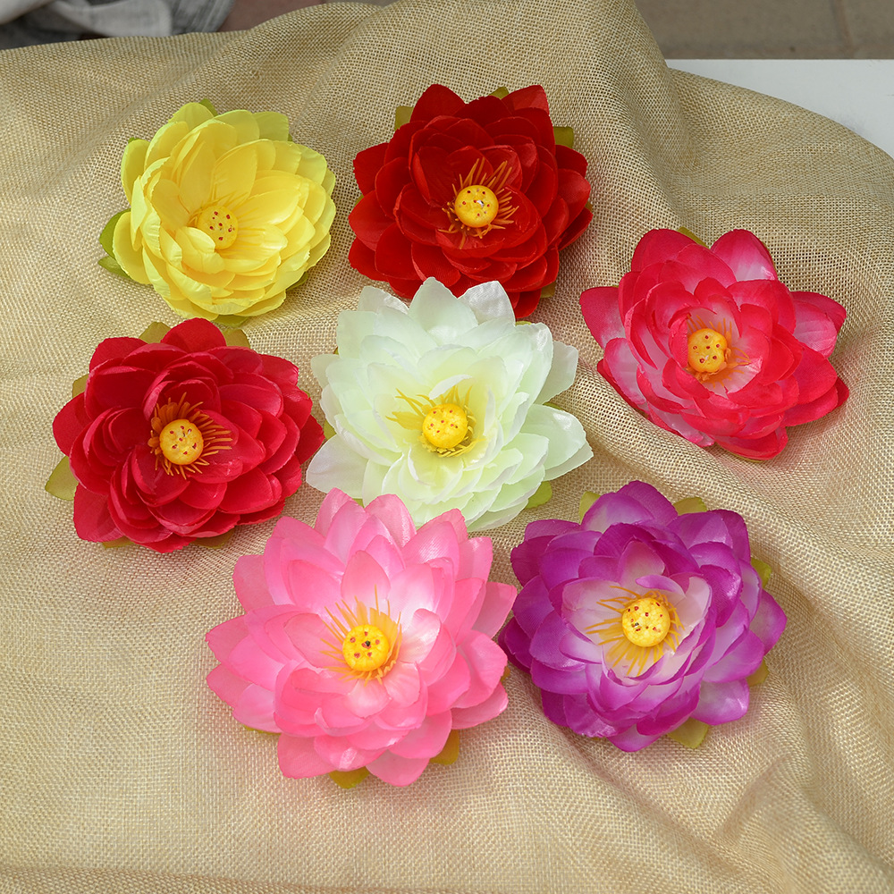 Artificial Lotus Flower Boutique 12cm Large Lotus Fake Flower Landscape Floral Arrangement Blessing Bucket Stage Props