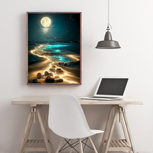 跨境外贸热销DIY月光海滩钻石画贴十字绣5D海滨月亮钻石艺术套装