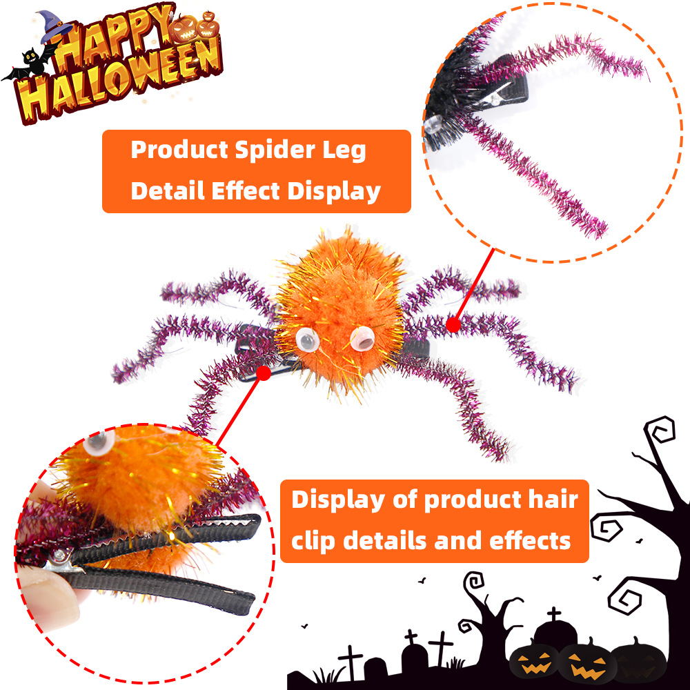 Amazon nuevo Halloween araña cabeza de fiesta fantasma parodia accesorios de decoración 3D estereoscópico araña patas brocas para el pelo