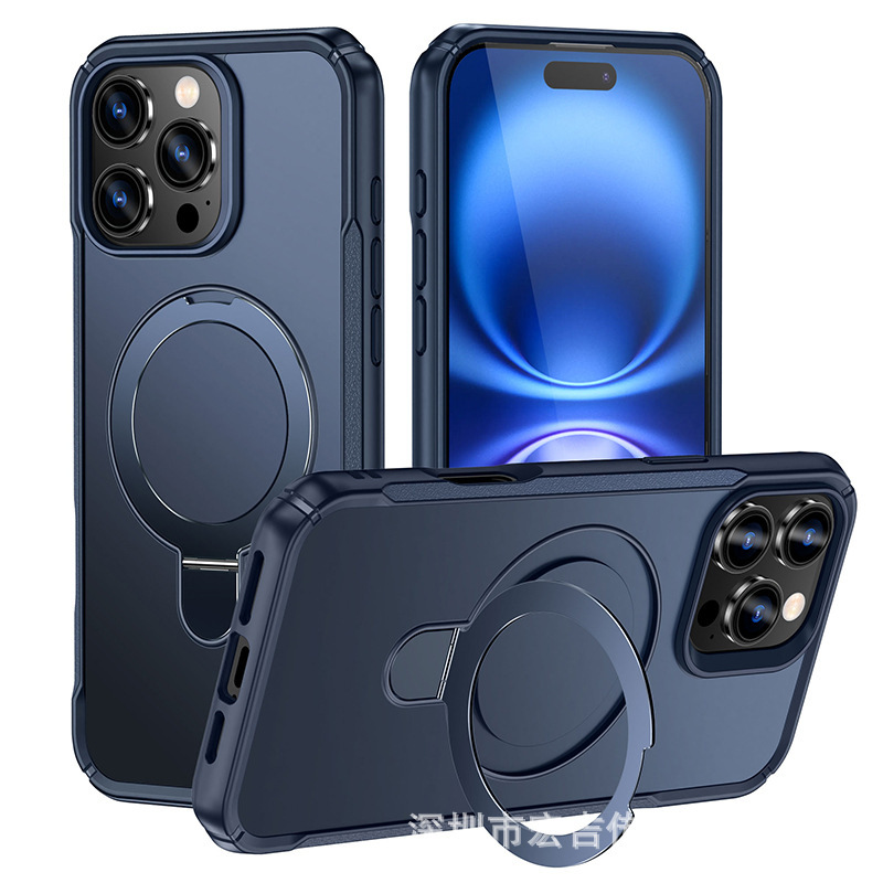 iPhone17ProMaxに適した新モデル、ミリタリーグッドマンスタンド、落下防止携帯電話ケース、Apple 16車載磁気保護カバー|undefined