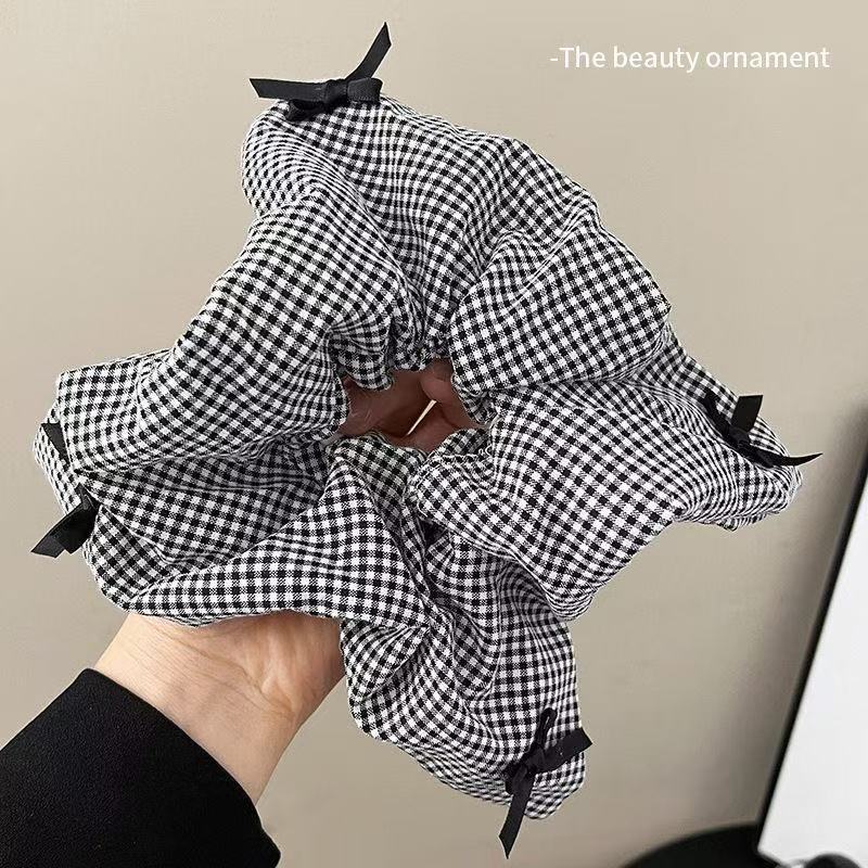 5679 스퀘어 스카프 체크 네모난 리본 블랙 (26cm)