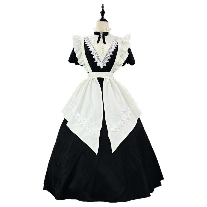 クロスボーダー新製品ゴシック修道女黒ロングとショートOPスリーブエプロンマルチウェアメイド服ハロウィンメイド服|undefined