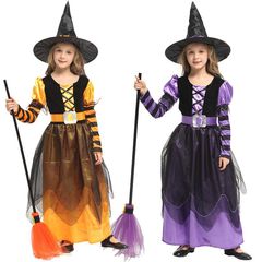 ハロウィーン児童魔女王女服装帽子付き仮装舞踏会魔女演技服学校劇演出服