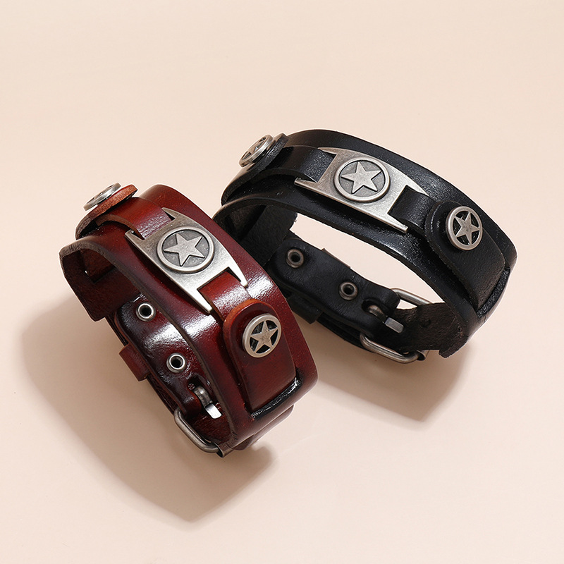 simple retro five-pointed star multi-layer leather bracelet