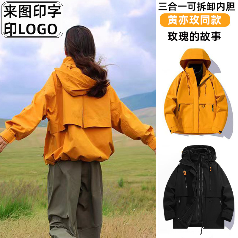Printed Logo Jacket Three-In-One Men's and Women's Detachable Liner Order Team Building Group Advertising Shirt Work Clothes Jacket