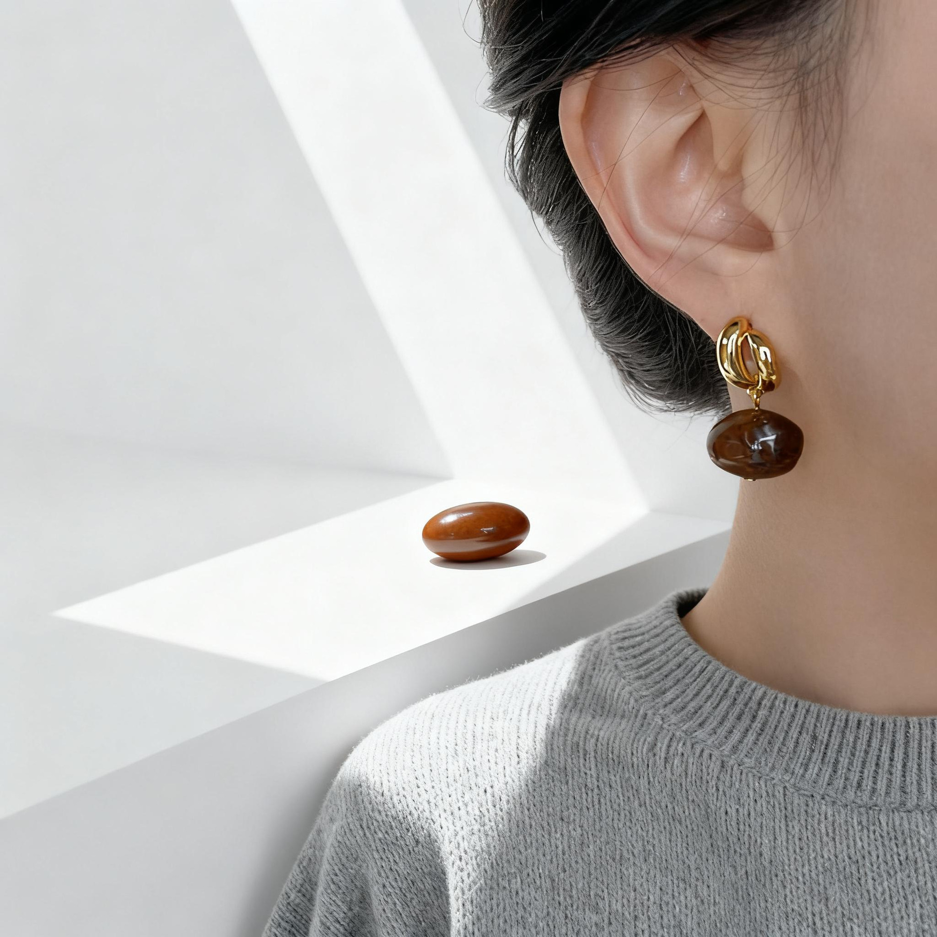 9.#Y美拉德琥珀色镀K原创手作设计耳环女文艺复古秋冬 新