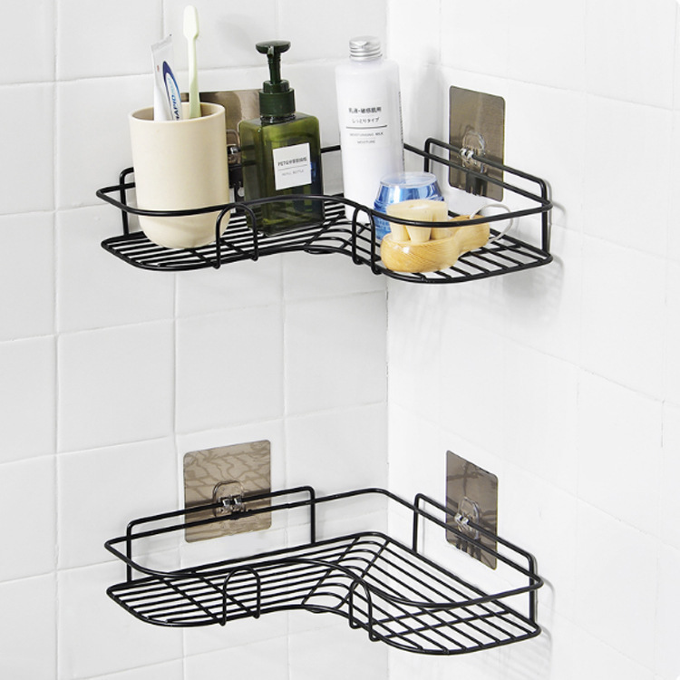 Triángulo de hierro Rack de almacenamiento de esquina baño estante de almacenamiento de baño colgante de pared cocina rack de almacenamiento de cocina Punch-libre