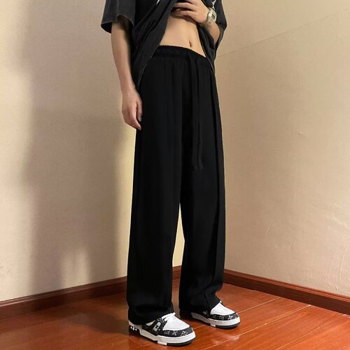 2025 Spring Oversize Straight Leg Pants Pure Black Neapolitan Men's Relaxed Waist Leisure Suit Pants