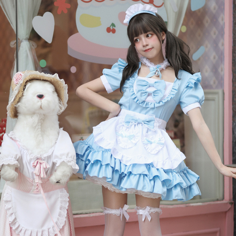 Cross-Border Amazon Japanese-Style Sexy Cream-Colored Sweet Maid Outfit, Multi-Color Pure Lolita Dress