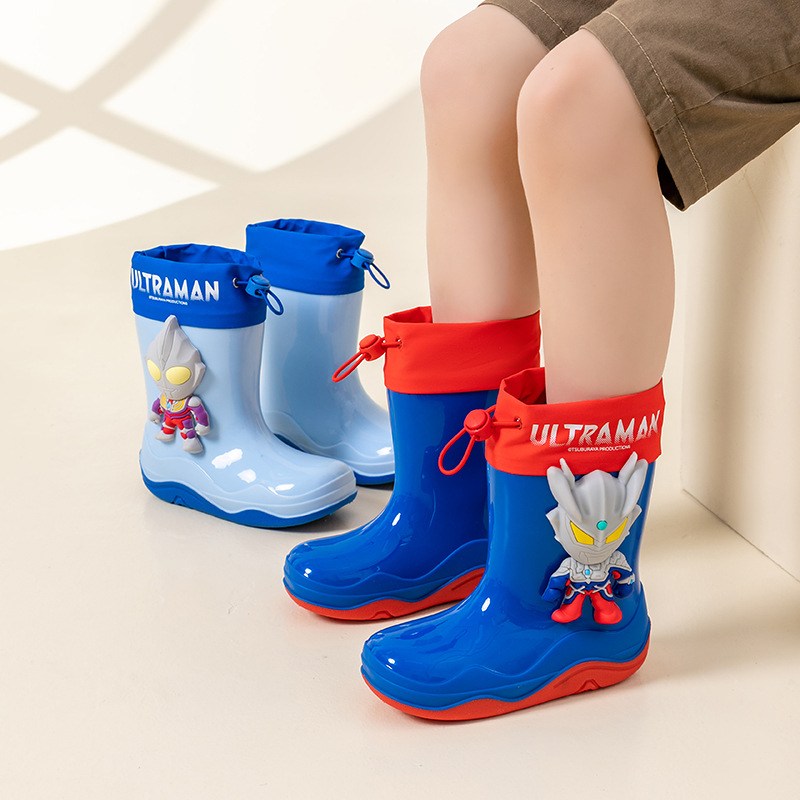 Waterproof Drawstring Drawstring Stereo Ultraman Tigaero Kidsren's Rain Boots Boys' Non-Slip Rain Boots Baby Water Boots