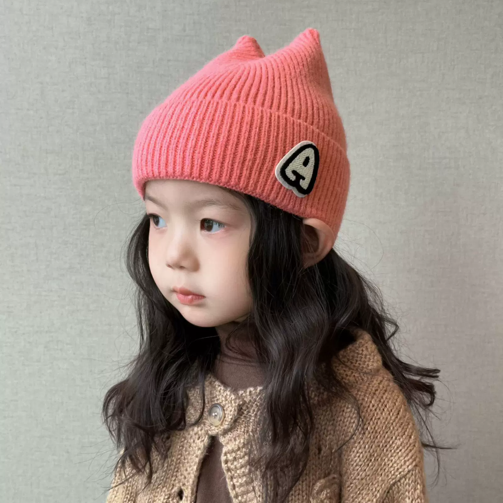 秋冬儿童双耳毛线帽糖果色帽子男女童休闲保暖针织套头帽2441-23