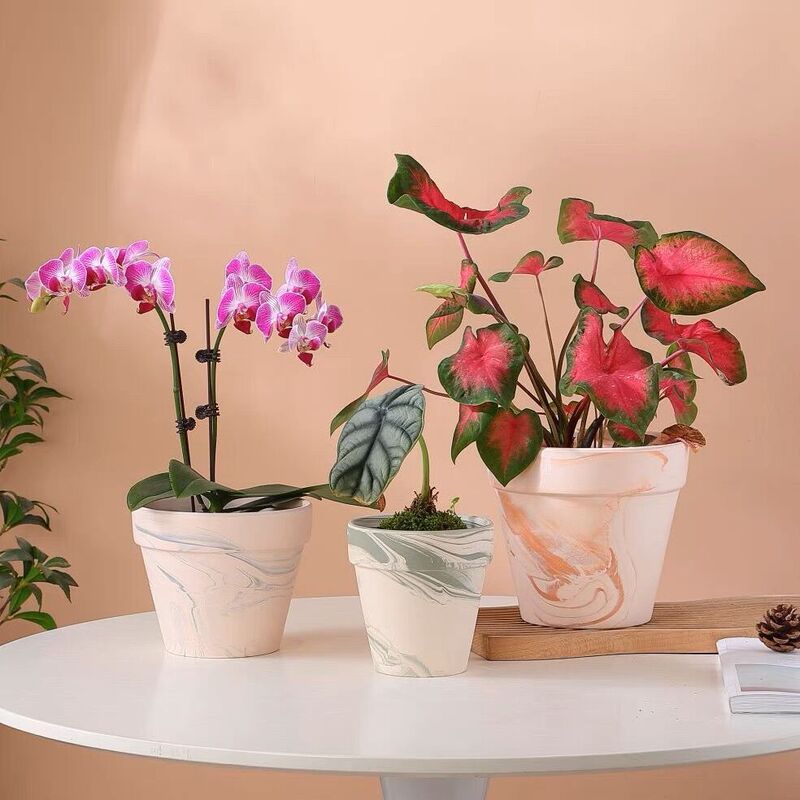 Macchiato Red and White Ceramic Flower Pot, Plain-Fired Coarse Pottery, Breathable, Marble-Patterned, Vintage-Style Roman Pot for Phalaenopsis Orchids Macchiato Red and White Ceramic Flower Pot, Plain-Fired Coarse Pottery, Breathable, Marble-Patterned, Vintage-Style Roman Pot for Phalaenopsis Orchids