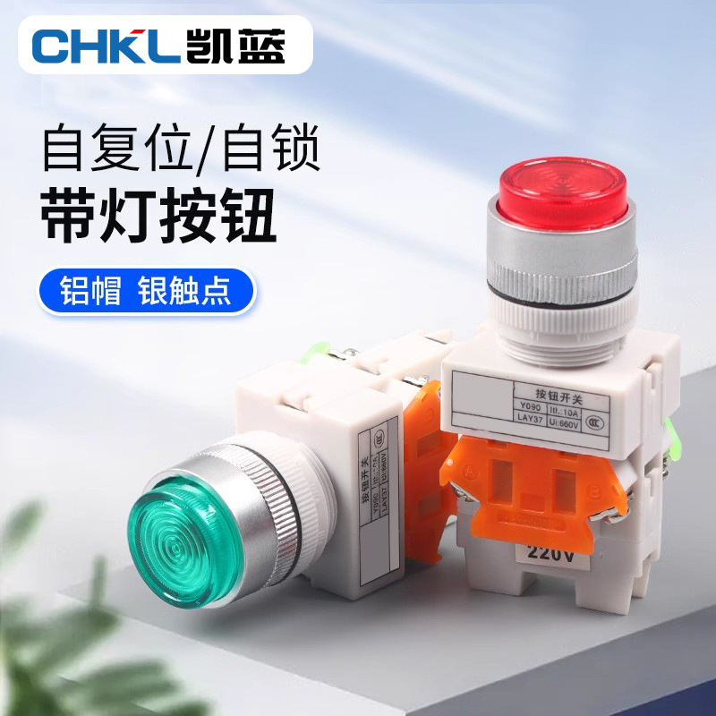 LAY37-11DN自复位按钮 银触点铝帽带灯开关 一开一闭电源按钮批发