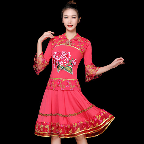 Spring and summer square dance costumes for women with ethnic style embroidery new middle-aged and elderly Yangko costumes for summer