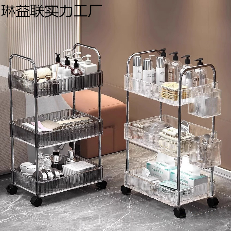 美容院小推车化妆品收纳置物架美容美甲多功能可移动工具车视泡