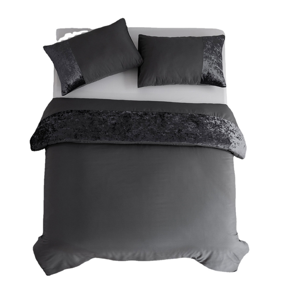 Bedding Home Textile Light Luxury Solid Color Velvet Splice Three Piece Duvet Cover Set_voghion.com