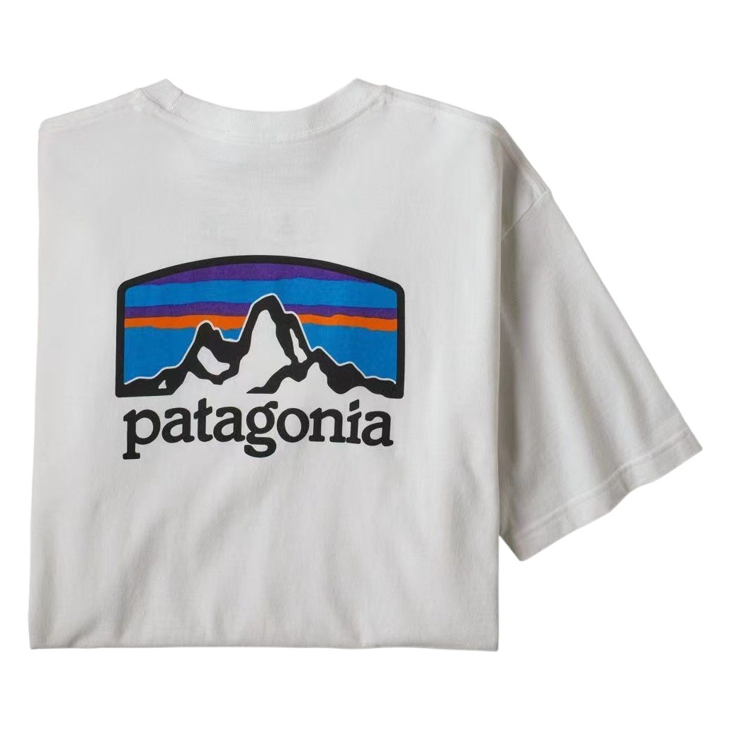 Comercio exterior verano montaña impresión casual suelta cuello redondo camiseta de manga corta hombres y mujeres parejas