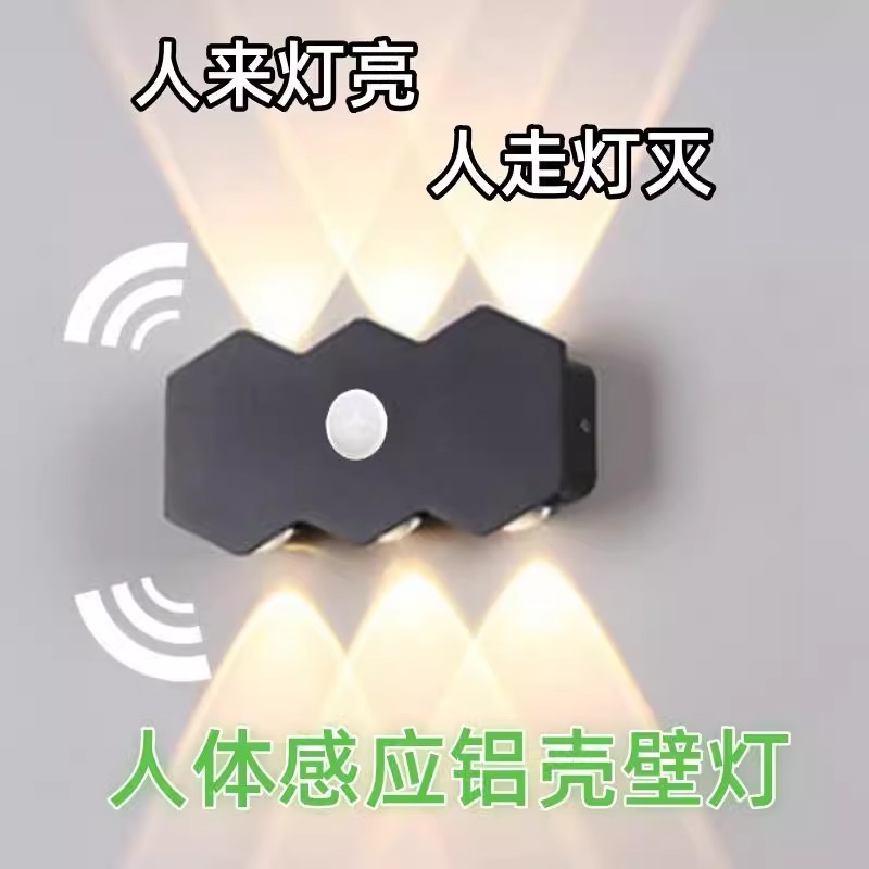 Lámpara de pared para exteriores con sensor de cuerpo humano Lámpara de pared con sensor inteligente impermeable Lámpara de pared con pasillo y pasillo Lámpara de pared impermeable de lujo ligero
