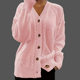 Foreign Trade Cross-border Women's Autumn and Winter New Solid Color Long Sleeve V-neck Knitted Cardigan Buckle Jacquard Sweater Coat Women