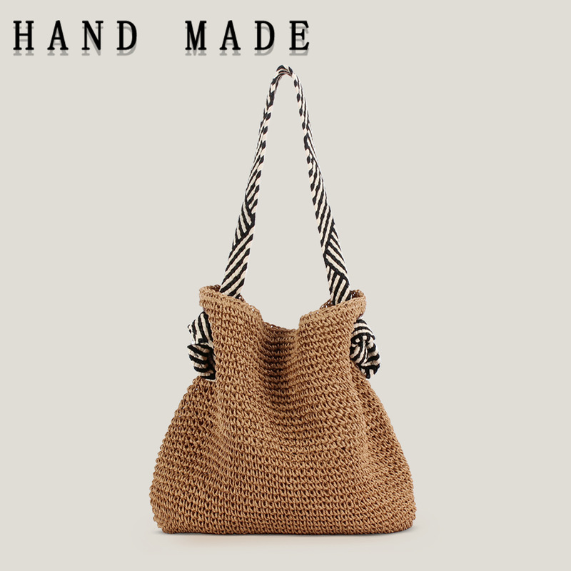 Dropshipping Korean Style Navy Style Versatile Paper Rope Woven Bag Knotted Shoulder Strap Holiday Niche Shoulder Bag Beach Bag Dropshipping Korean Style Navy Style Versatile Paper Rope Woven Bag Knotted Shoulder Strap Holiday Niche Shoulder Bag Beach Bag