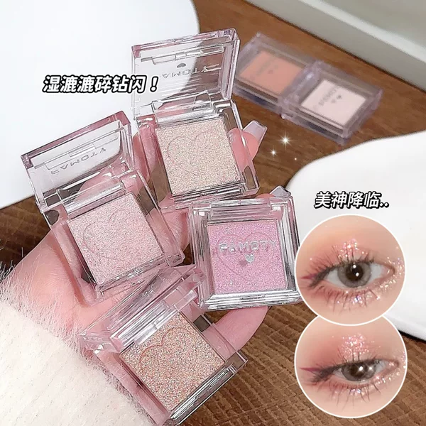 Heart-Shaped Single-Color Eyeshadow Palette with Shimmering Fine Diamonds, Matte and Pearlescent Finishes, Long-Lasting, Non-Smudging, Pigmented Eyeshadow, Affordable Makeup