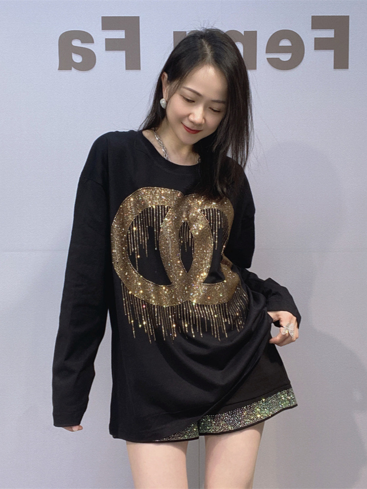 Comercio exterior ropa de mujer nueva camiseta de algodón de manga larga para mujeres de otoño y invierno suelta gran tamaño interior con camiseta superior image 1