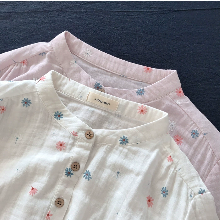 2025 весна мягкая детская хлопчатобумажная рубашка темпераментный воротник с цветочным принтом свежая рубашка с длинными рукавами для женщин