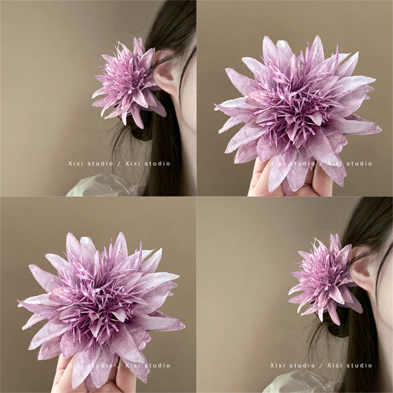 Ambient Purple Flower Hairpin New Chinese Side Marubeni Hair Card High Color Value Photo Props Hair Accessories Headwear Women