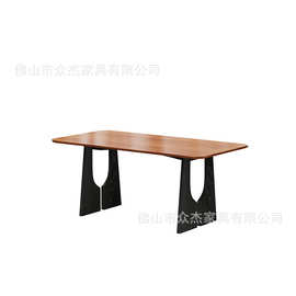 中古风实木餐桌椅组合家用小户型北欧复古风橡木纹法式长方桌