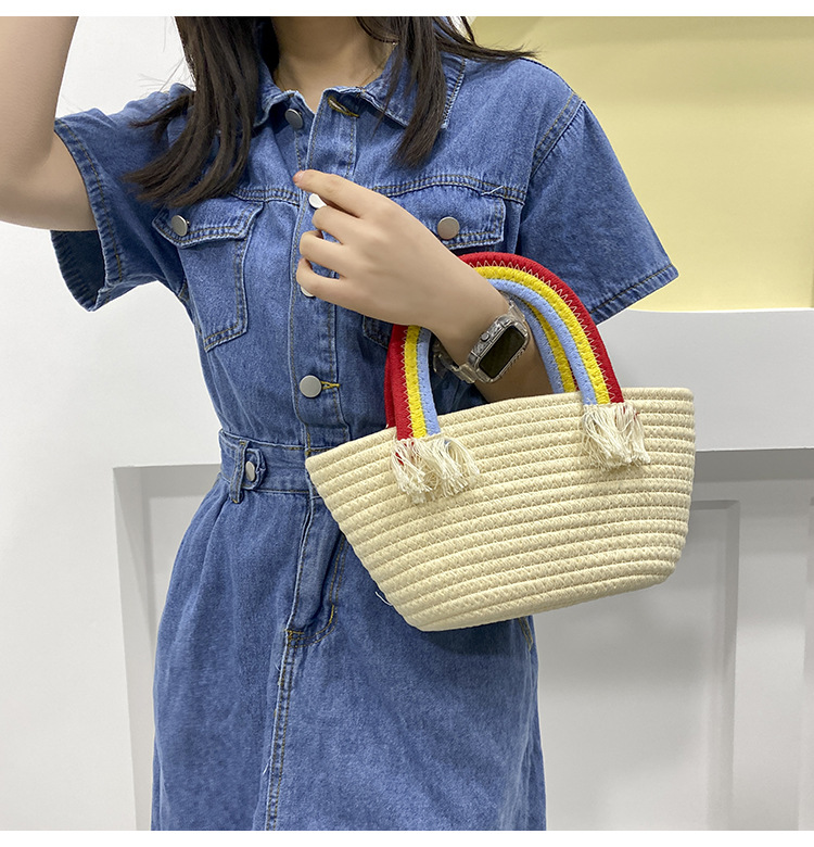 Cute rainbow hand-held small bag for women, new fashionable, casual and trendy women's bag, straw woven bag, beach vacation bag undefined