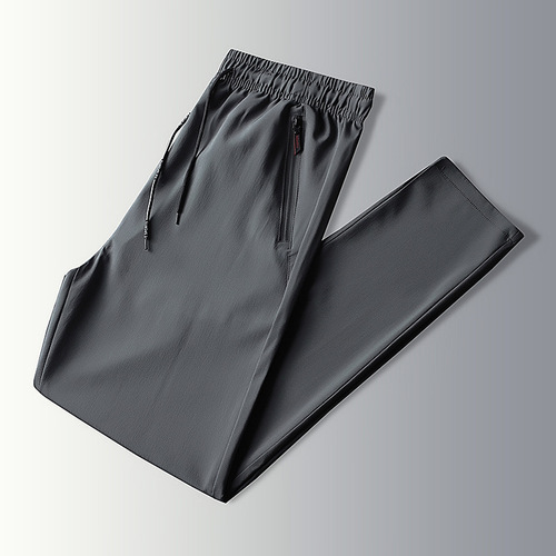 Summer Ice Silk Pants for Men, Thin, Breathable Straight Leg Men's Pants, Korean Style, Quick-Drying, Nine-Foot Long Pants for Men, Pure Color Casual Pants
