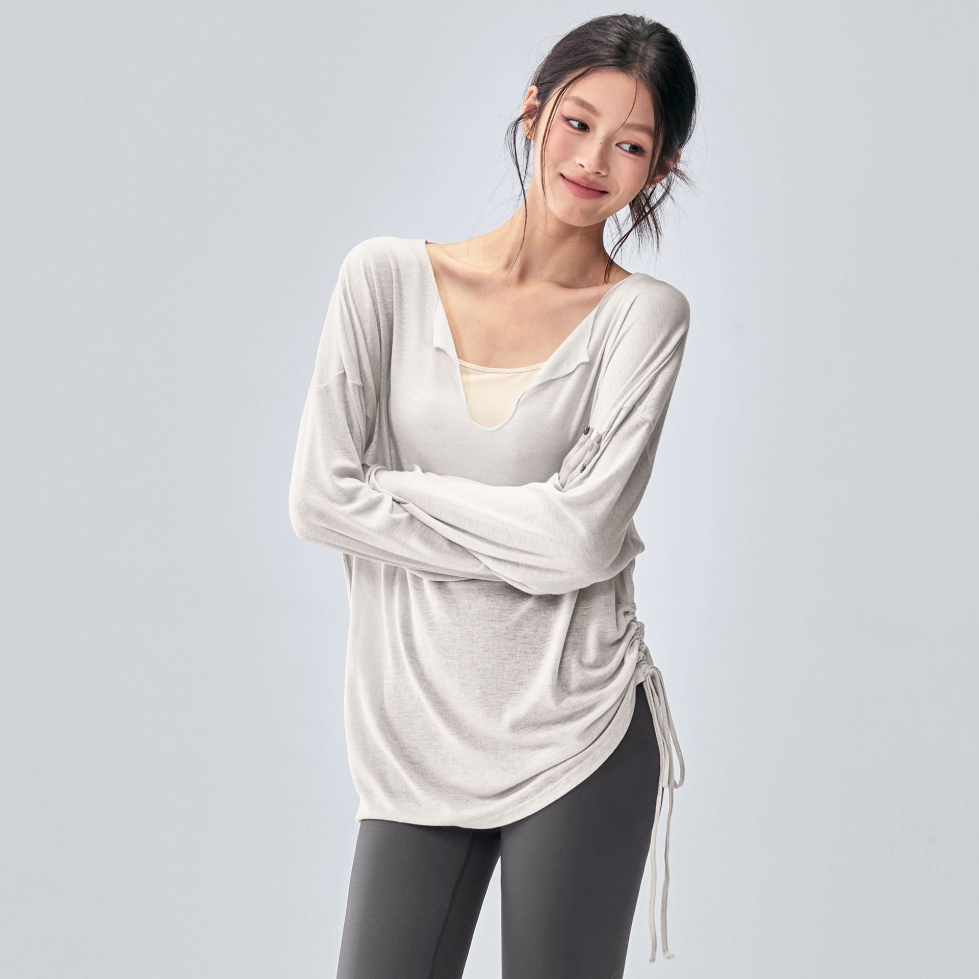 Autumn Loose Yoga Blouse Quick-Drying Fitness Clothing Pilates Fitness Clothing Casual Sports Top Long-Sleeved T-Shirt Light and Thin