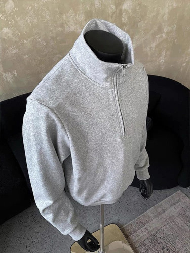 Men's American Semi-Zip Stand-Up Hoodie Sweatshirt for Spring and Autumn, Trendy Brand Heavyweight Loose Casual Versatile Unique Design Outerwear