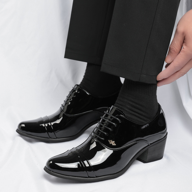 Cross-Border Cuban Shoes Cuban Shoes Men's Fashion Pointed Toe High Heels Heightening Leather Shoes Banquet Dance Leather Shoes